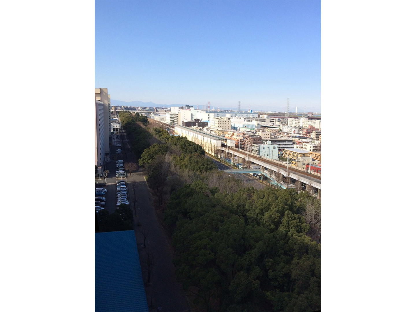 高島平駅を上空から。緑と閑静な住宅街広がります。